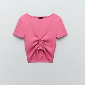 ZARA cinched pink cropped tee. NWOT